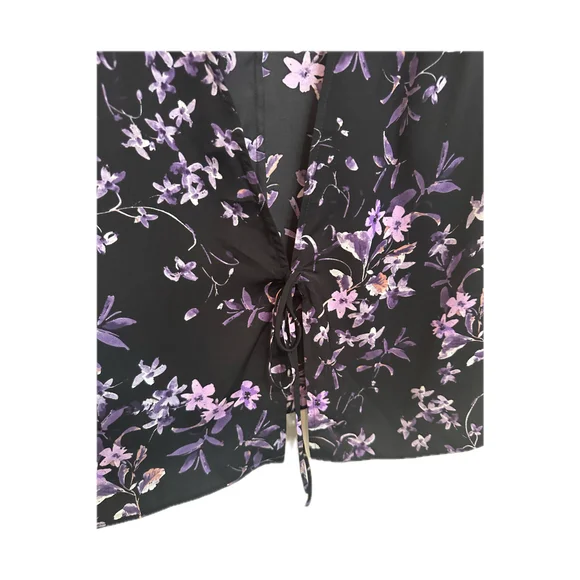 Express Black Floral Print Long Sleeve Wrap - Size M - Picture 4 of 7